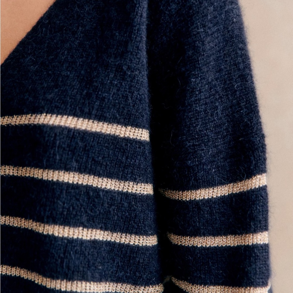 Navy and Gold Striped Women's Sweater - Picture 3 of 3